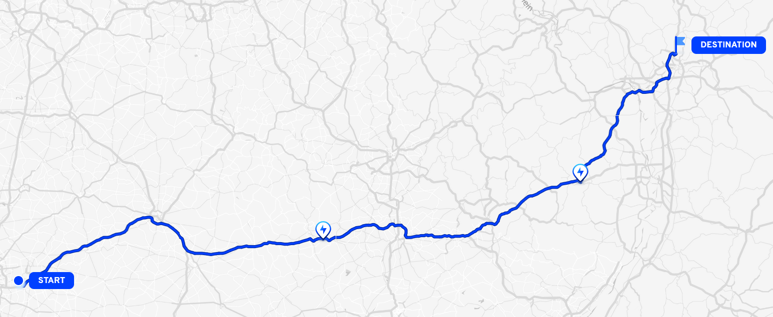 ElectricRoutes Übersichtskarte Rückfahrt Disneyland Paris nach Frankfurt